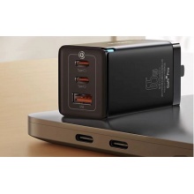 倍思65W氮化镓充电器头适用iphone14promax快充GaN3孔双Typec+USB多口pIus苹果pd笔记本